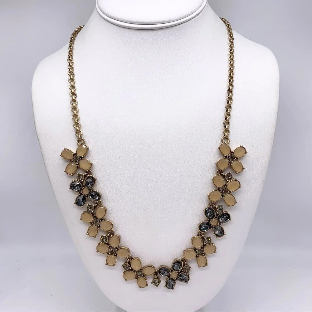 J. Crew Gray and Tan/Peach Jeweled Necklace